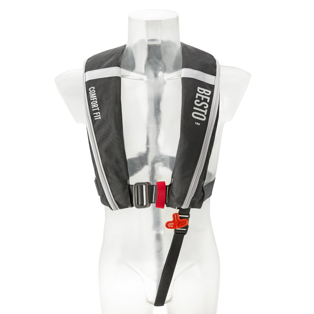 Besto Comfort fit automatisch reddingsvest 180N mh zwart/grijs foto 1