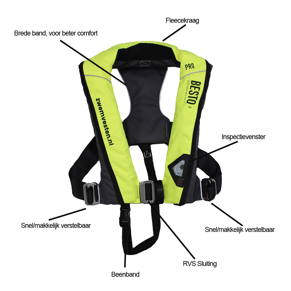 Besto high comfort automatisch reddingsvest 300N high viz yellow 4
