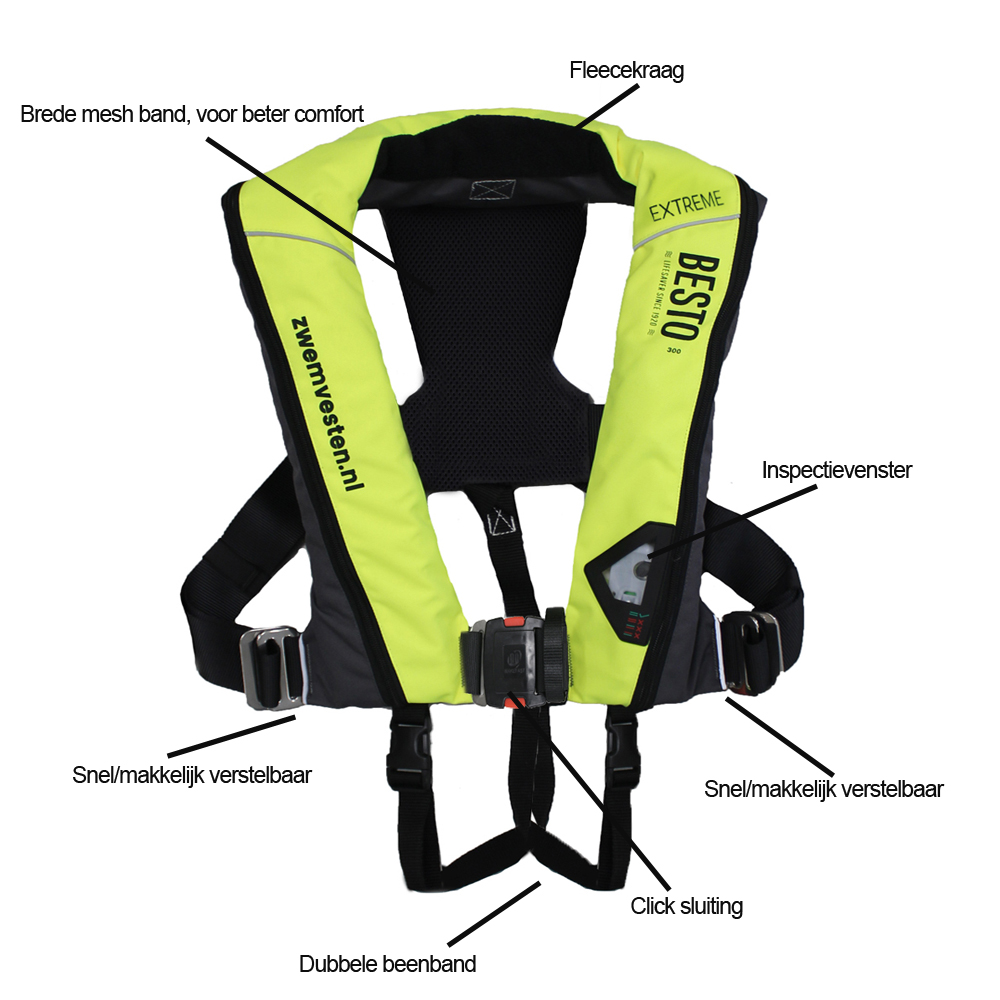 Besto Extreme high comfort automatisch reddingsvest 300N high viz yellow 4